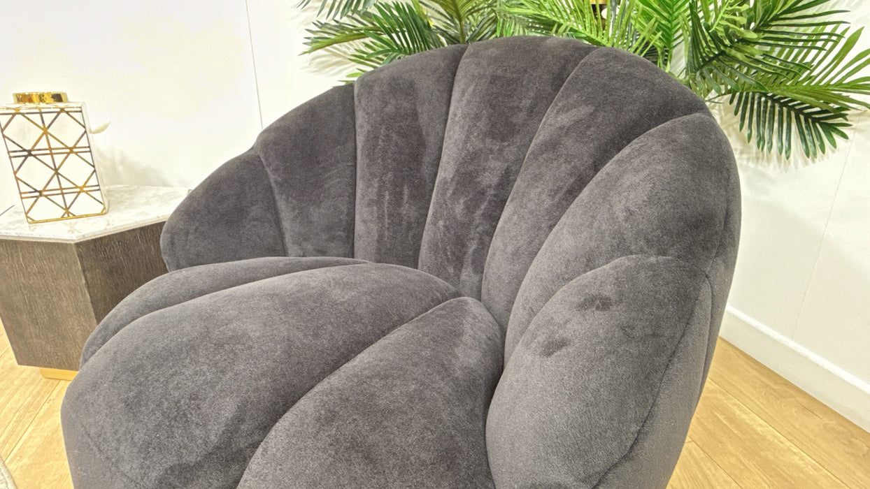 Sofology Waldorf Fabric Accent Swivel Chair in Soft Sherpa Ebony