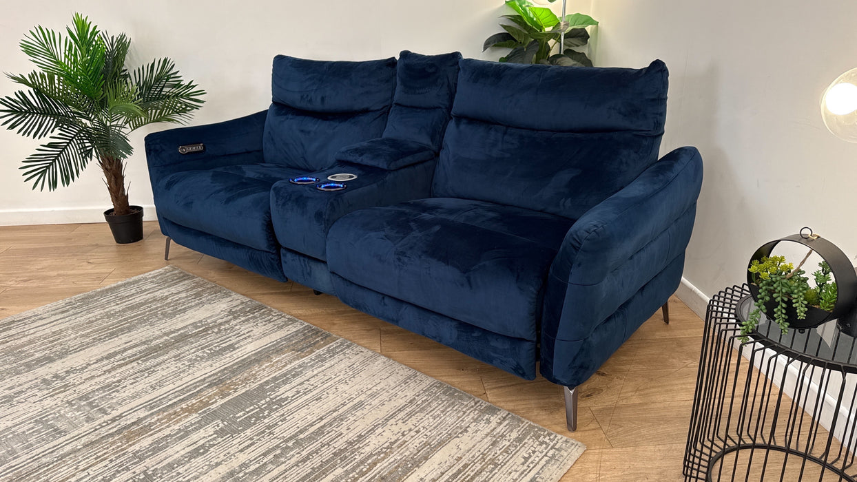 Sofology Renato Fabric 2.5 Seater Console Power Recliner in Heritage Velvet Royal