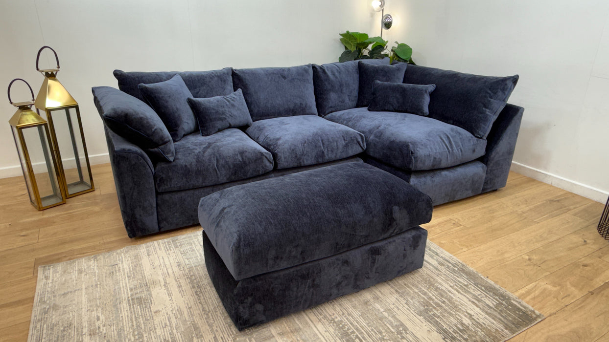 Sofology Georgio 3 Corner 1 Terminal Extra Flex Seats in Luxury Deep Pile Chenille Denim Mix