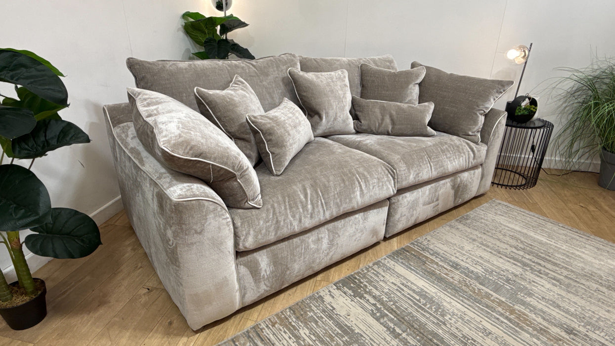 Sofology Georgio Fabric 4 Seater Split Feather Flex Seats in Luxe Chenille Stone Mix