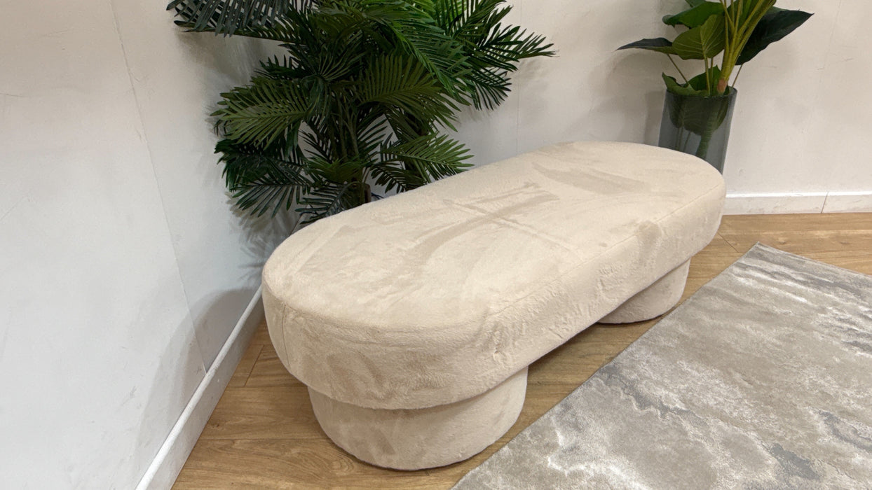 Sofology Chamonix Designer Footstool in Soft Short Pile Faux Fur Natural Mix