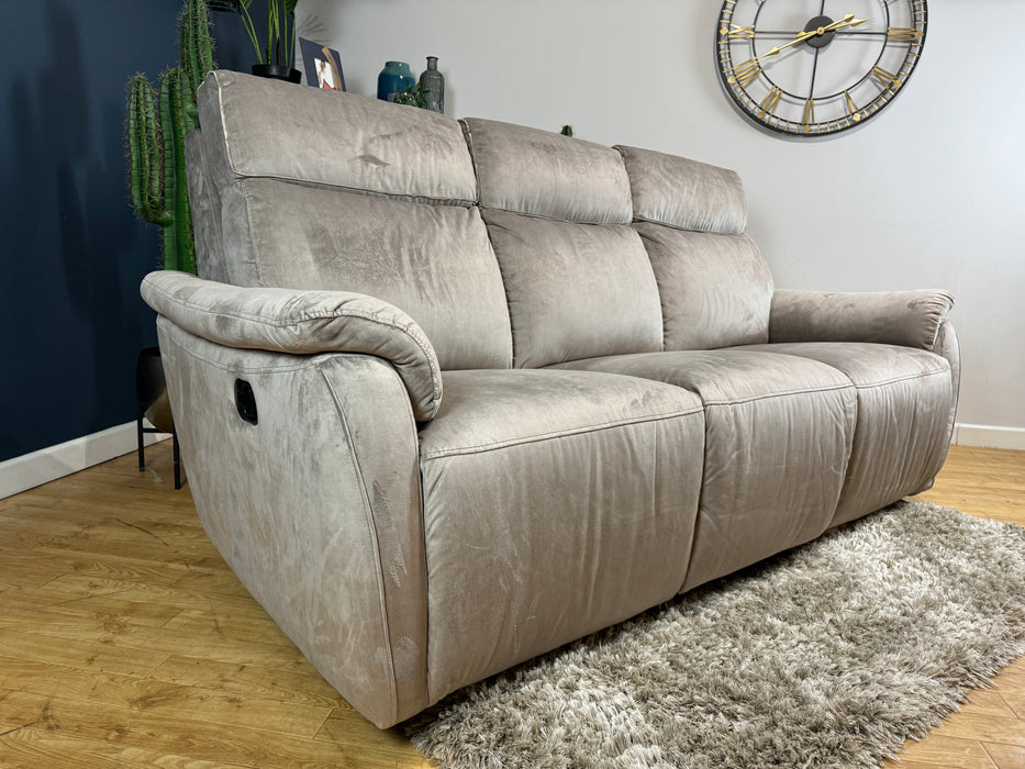 Parker Fabric 3 Seater - Velvet Mink - Manual Recliner ( WA2 )