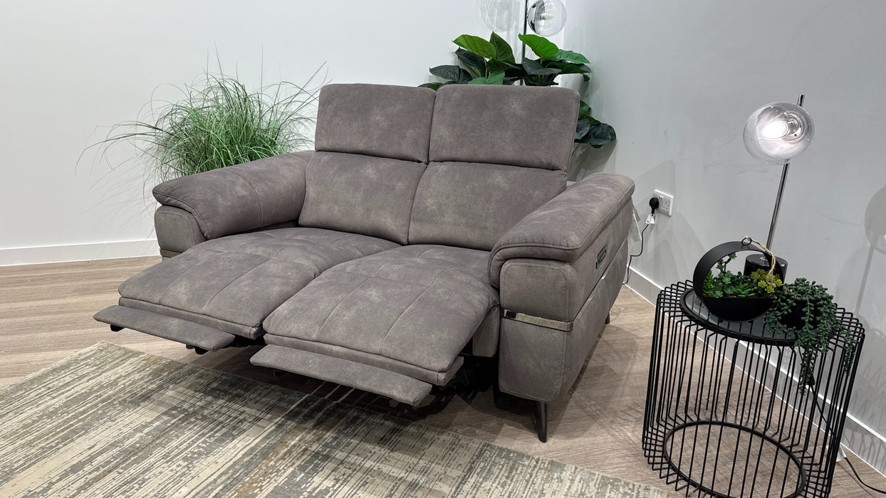 Sofology Milan Fabric 2 Seater Power Recliner/Headrest and Lumbar with Trim in Lifestyle Flecked Mocha