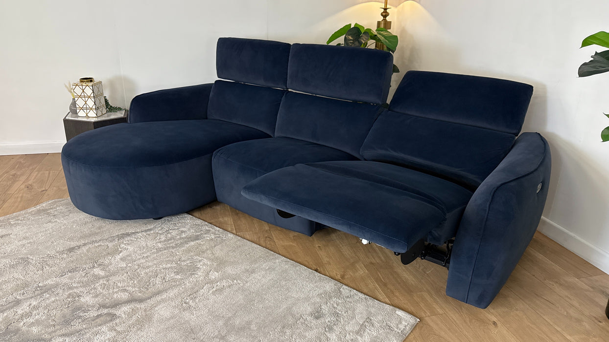 Sofology The Serene Fabric Chaise 3 Seater Power Recliner in Lifestyle Mottled Navy Blue