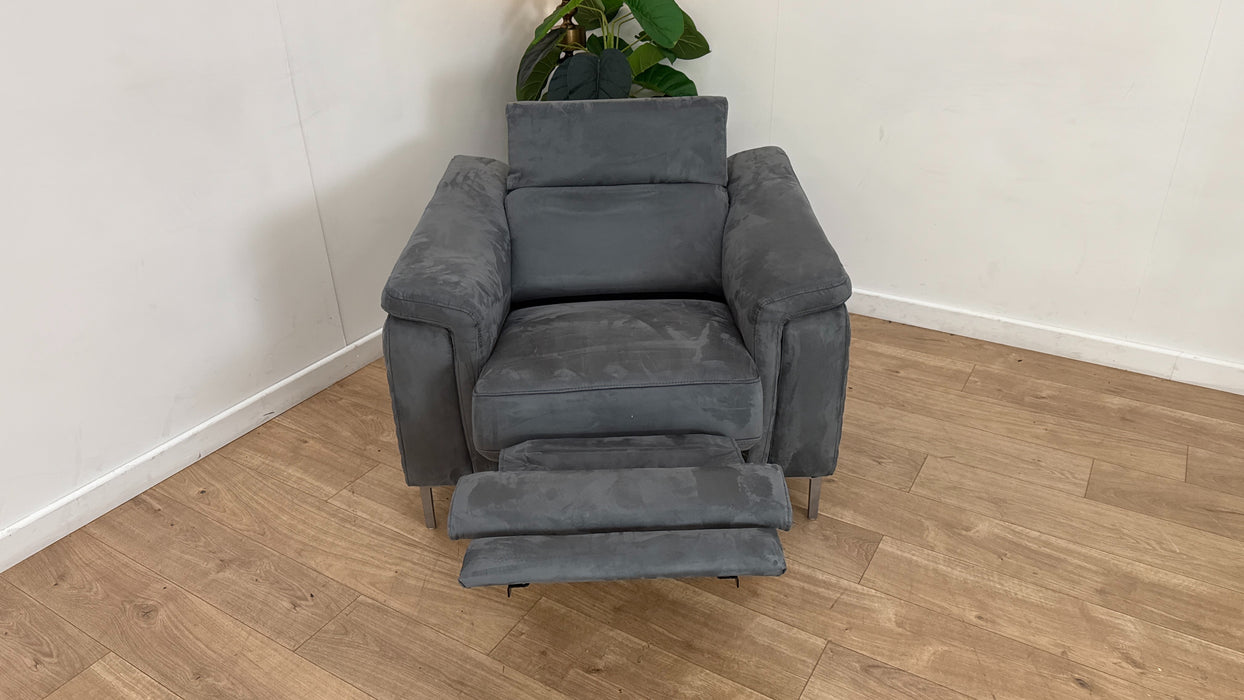 Sofology Ezra Fabric Chair Power Recliner/Headrest Heated Seat in Lifestyle Plush Lead Grey