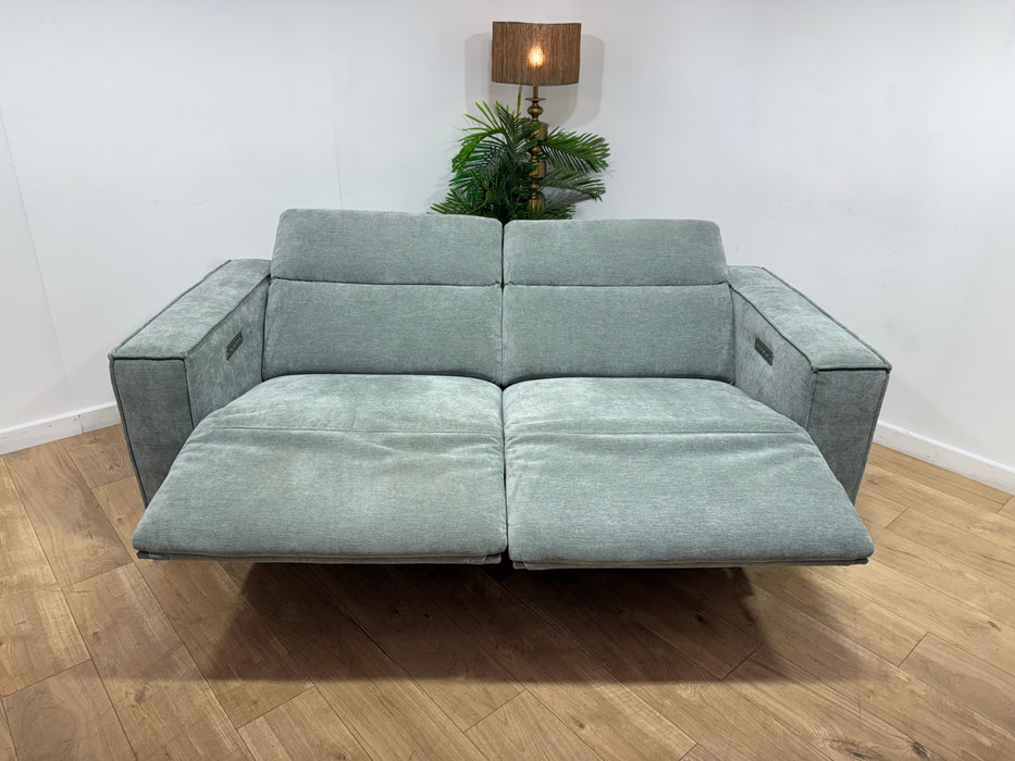 Sofology Horizon Fabric 2.5 Seater Power Recliner/Headrest in Textured Chenille Seafoam