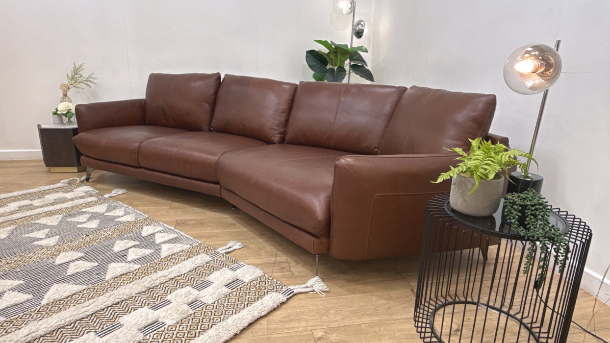 Sofology Adler Leather 4 Seater Asymmetric in Relaxed Soft Brown