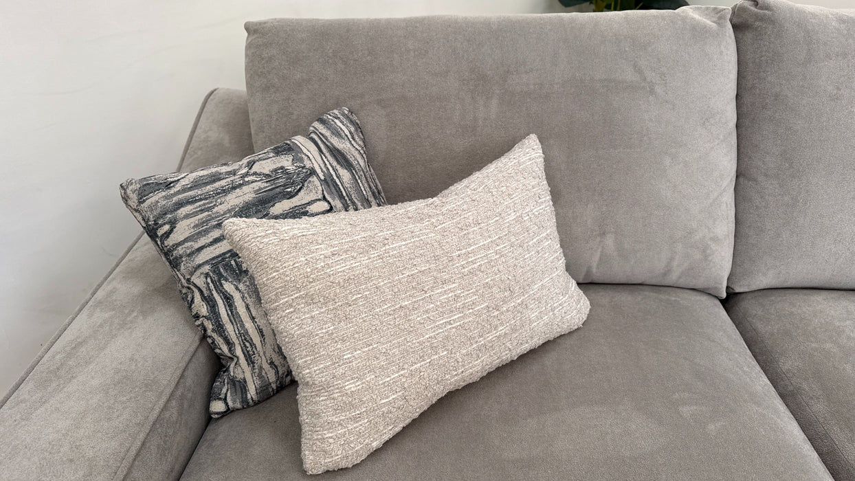 Sofology Wildwood Fabric 4 Seater Double Chaise with Footstool in Soft Sherpa Silver Contrast Piping