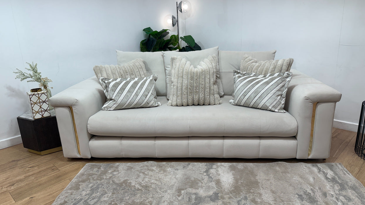 Sofology Oscar Fabric 3 Seater Gold Trim in Super Matt Velvet Ecru Mix