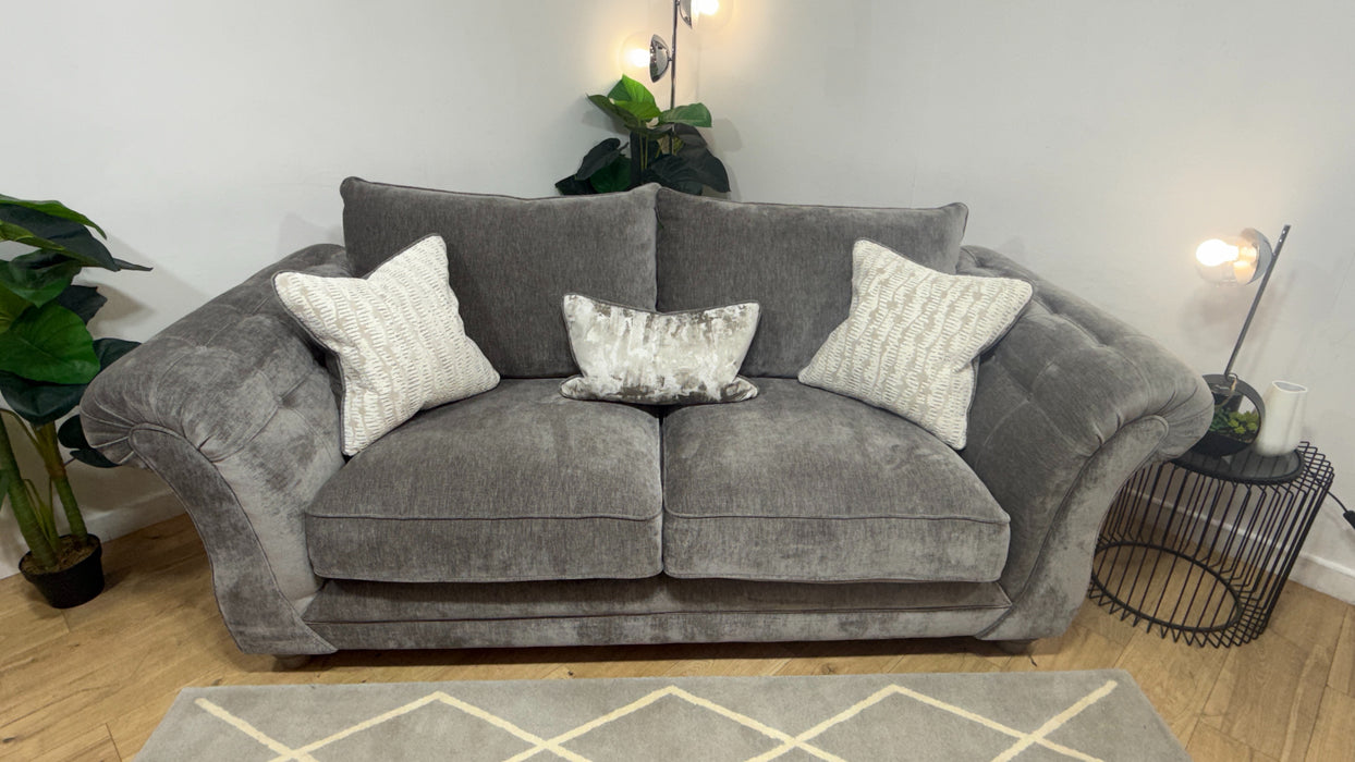 Sofology Highgrove Fabric 3 Seater Full Back Extra Flex Seats in Luxury Deep Pile Chenille Grey Mix