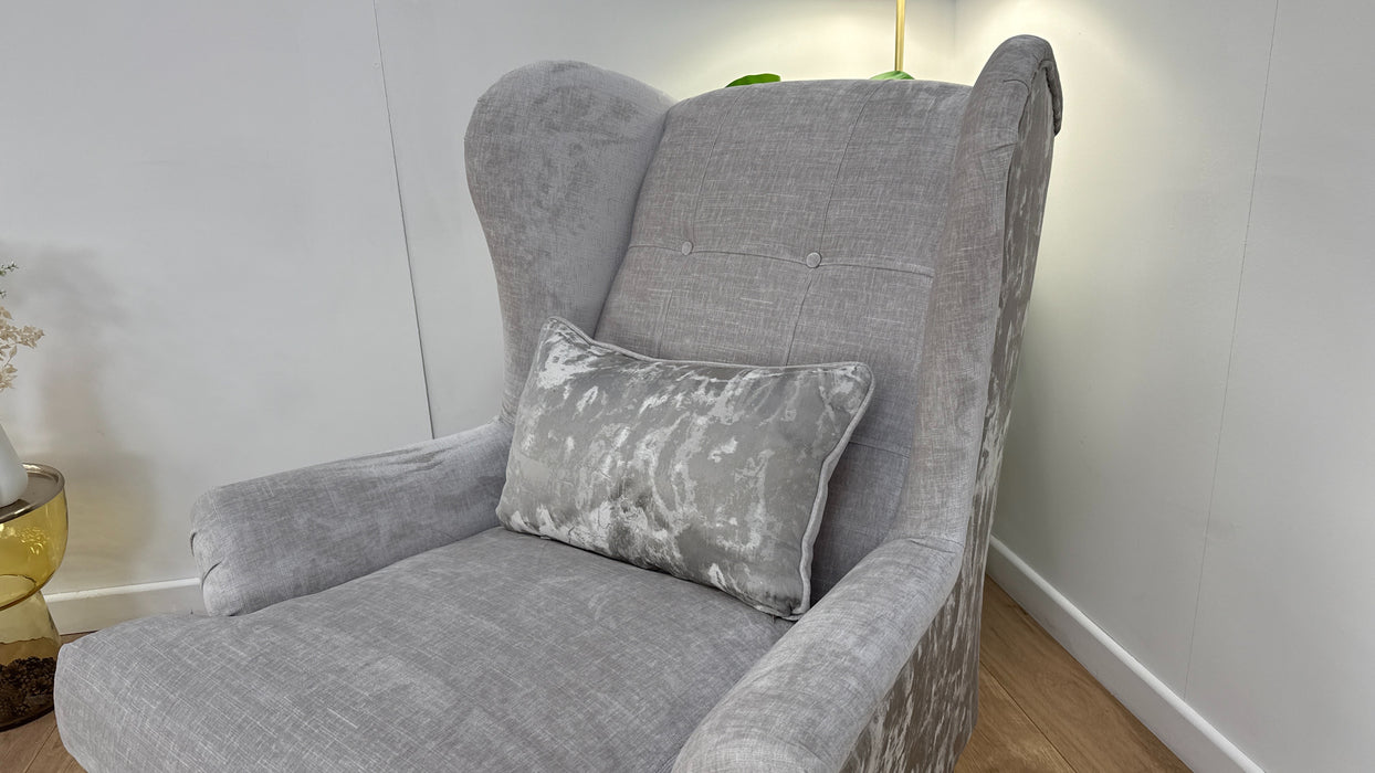 Sofology Highgrove Fabric Accent Chair in Chenille Oyster/ Brushed Metal Mix