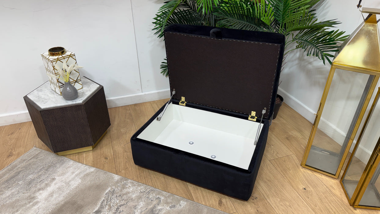 Sofology Fitzrovia Fabric Storage Footstool in Matt Velvet Black