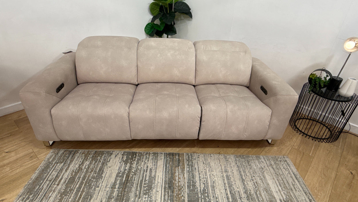 Sofology Marvella Fabric 3 Seater Power Recliner/Headrest in Lifestyle Flecked Ivory