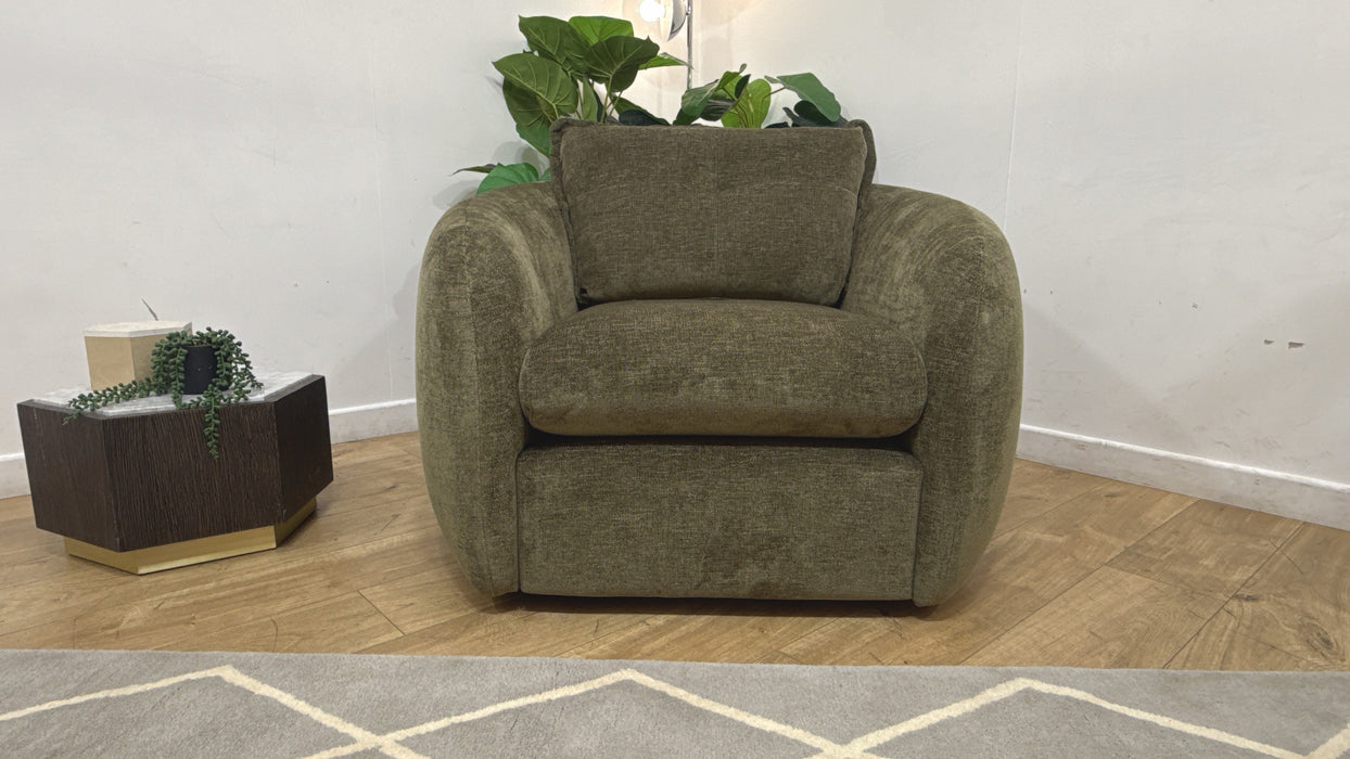 Sofology Portobello Fabric Chair Foam Seat in Linen Look Chenille Olive Green