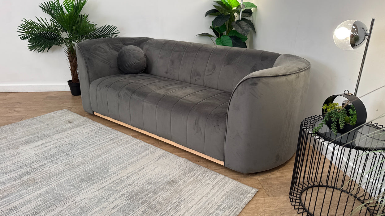 Sofology The Fitzrovia Fabric 3 Seater in Matt Velvet Slate Mix With Light Wood Trim