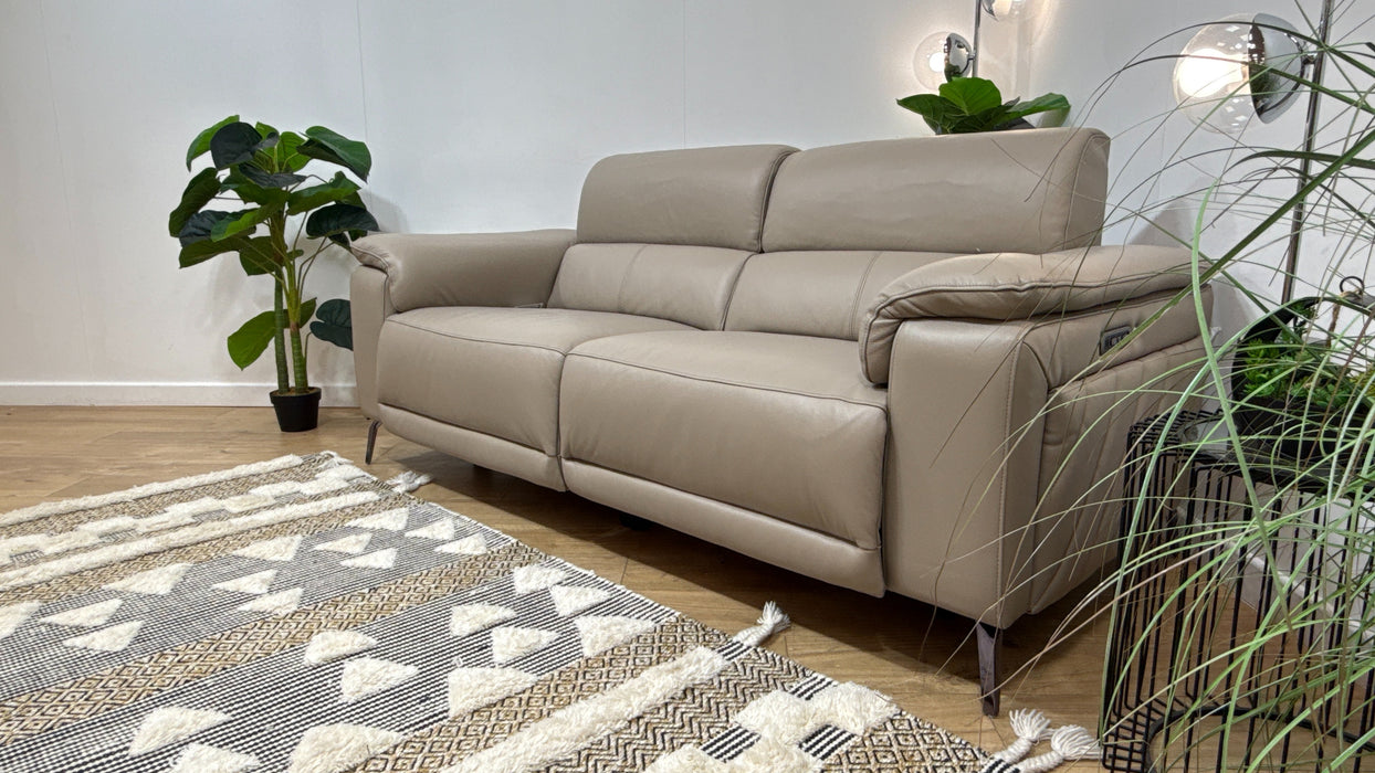 Sofology Fratelli Leather 2.5 Seater Power Recliner/Headrest in Trusty Embossed Stone