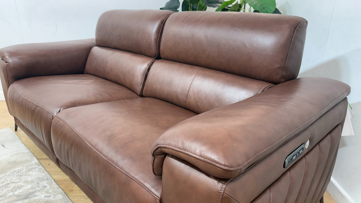 Sofology Fratelli Leather 2.5 Seater Power Recliner/Headrest in Trusty Embossed Chestnut