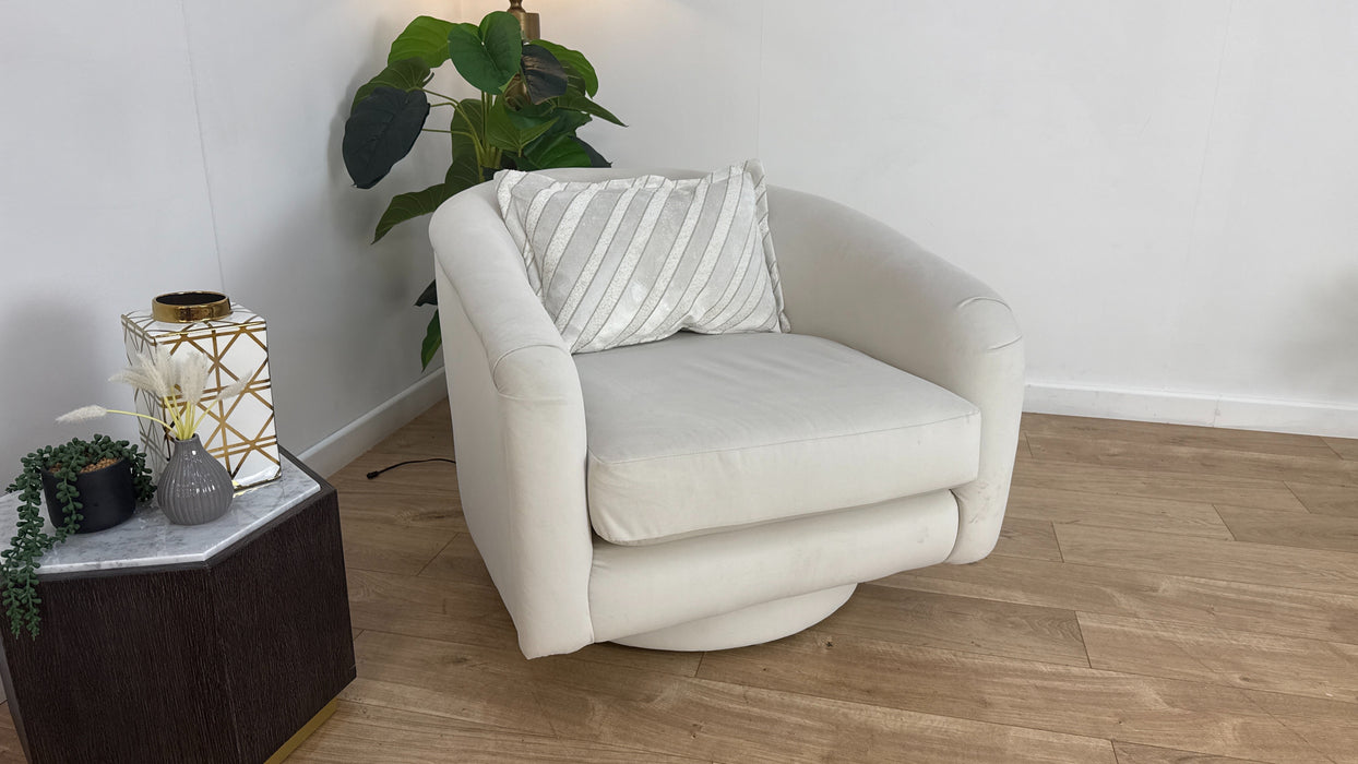 Sofology The Oscar Fabric Swivel Chair in Super Matt Velvet Ecru Mix
