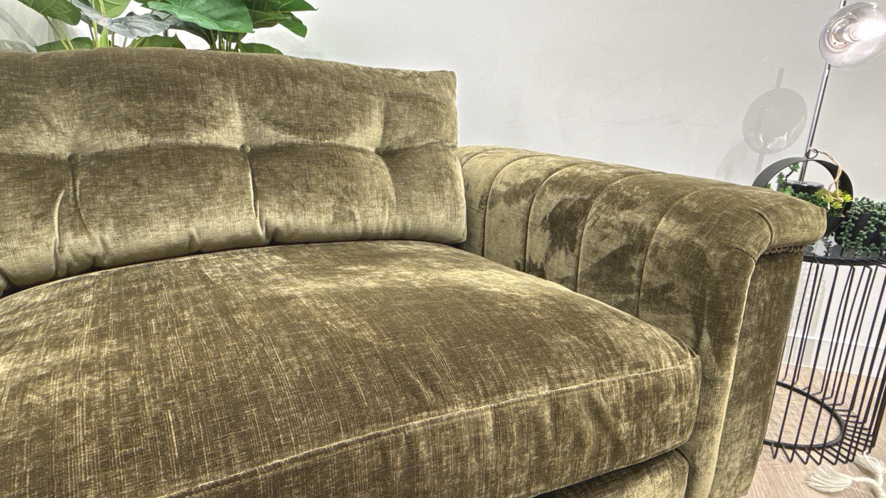 Sofology Regency Fabric Loveseat Foam Seat with Studs in Luxe Chenille Olive Mix
