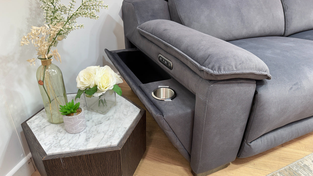 Sofology Benz Fabric 3 Seater Power Recliner/Headrest in Lifestyle Flecked Charcoal