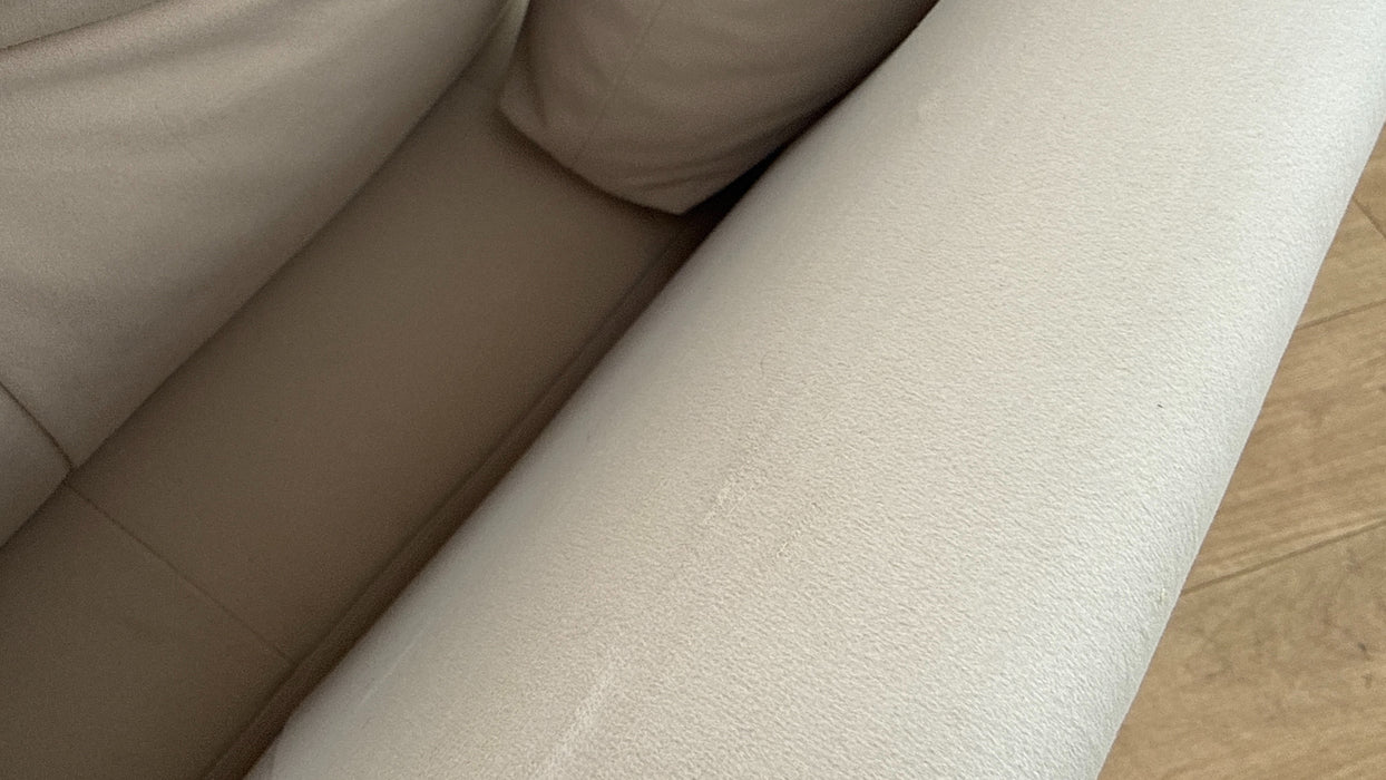 Sofology Oscar Fabric 4 Seater Gold Trim in Super Matt Velvet Ecru Mix