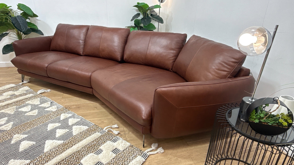 Sofology Adler Leather 4 Seater Asymmetric in Relaxed Soft Brown