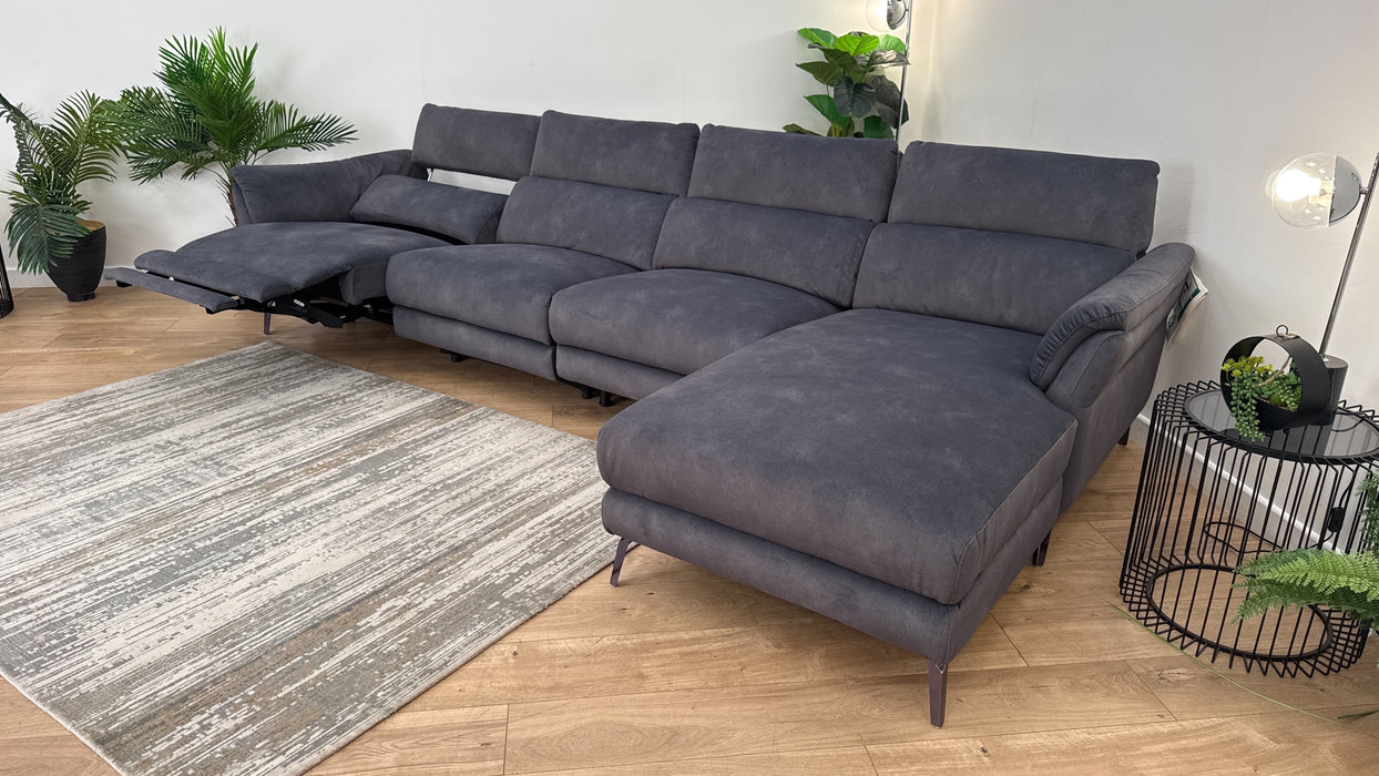 Sofology The Missouri 4 Seater Chaise Recliner Sofa in Lifestyle Flecked Fabric Charcoal