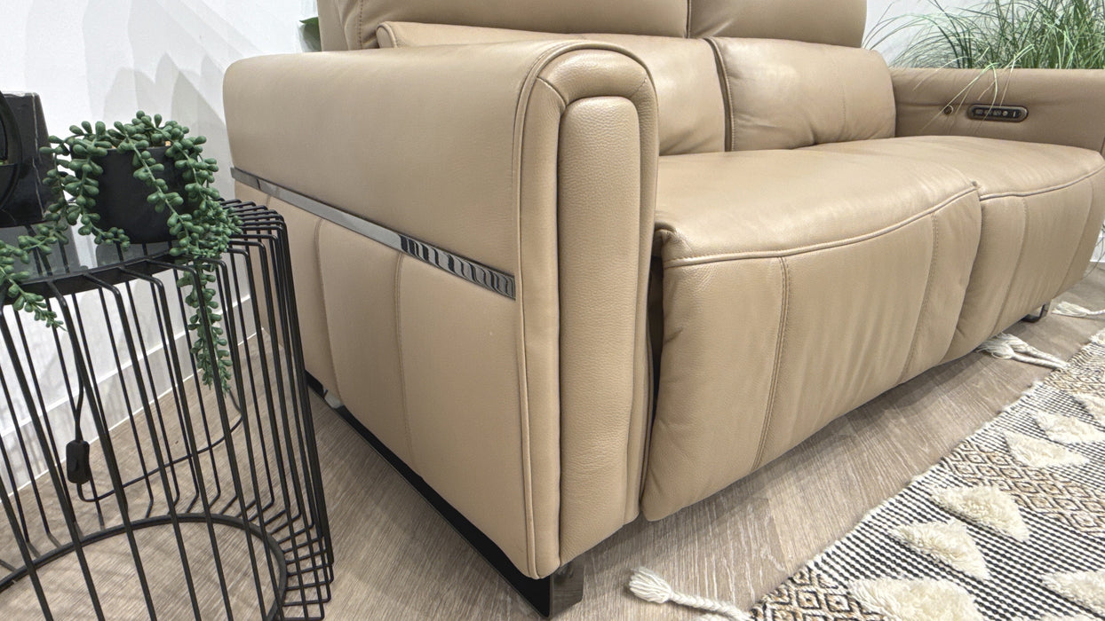 Sofology Ravello Leather 2.5 Seater Power Recliner/Headrest Heated Seats Lumbar Support in Trusty Embossed Mushroom