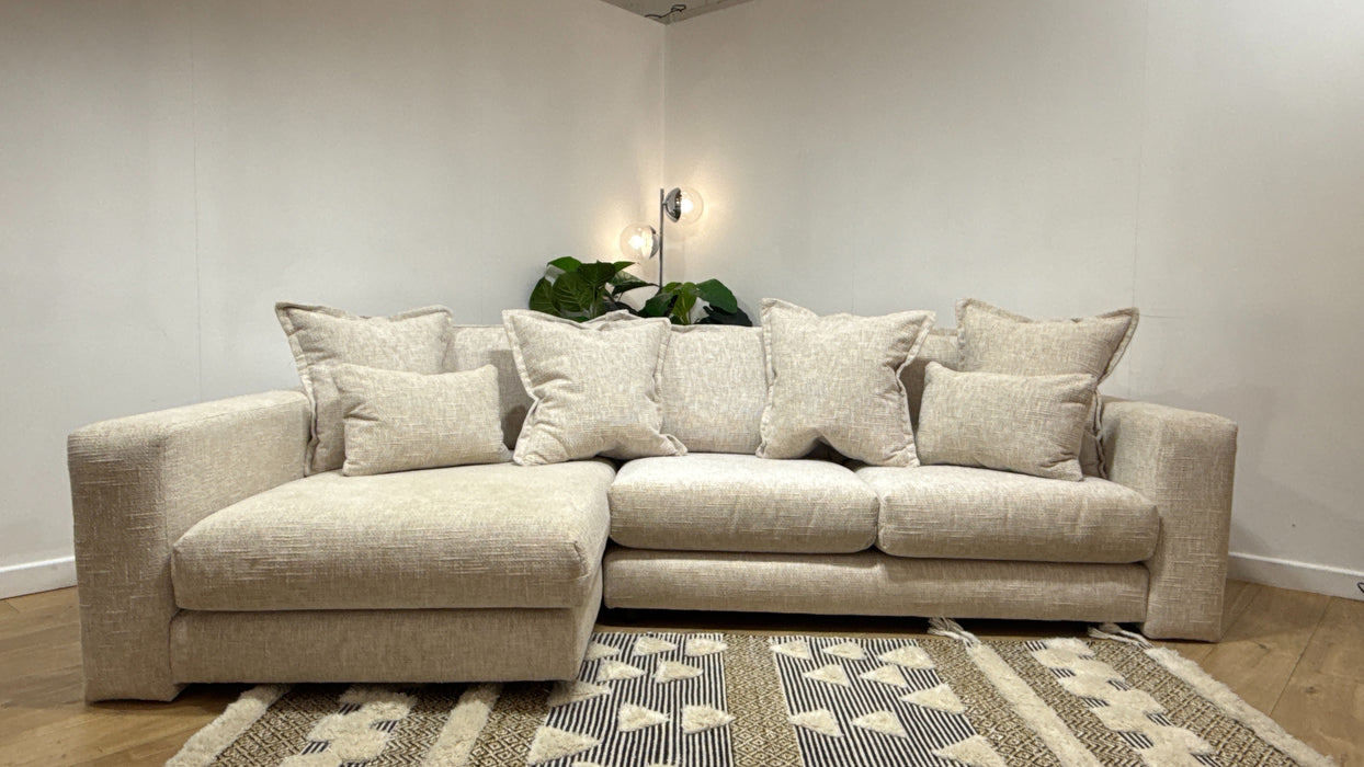 Sofology Cove Fabric Chaise Small Light Wood Panel in Artisan Chenille Ecru
