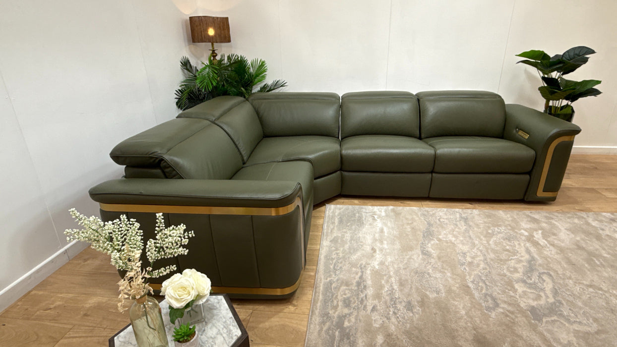 Sofology Plaza Leather 1.5 Corner 3 Seater Power Recliner/Headrest Heated Seats in Trusty Embossed Dark Olive