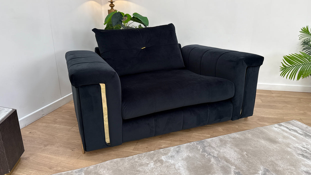 Sofology The Oscar Loveseat Gold Trim in Super Matt Velvet Black
