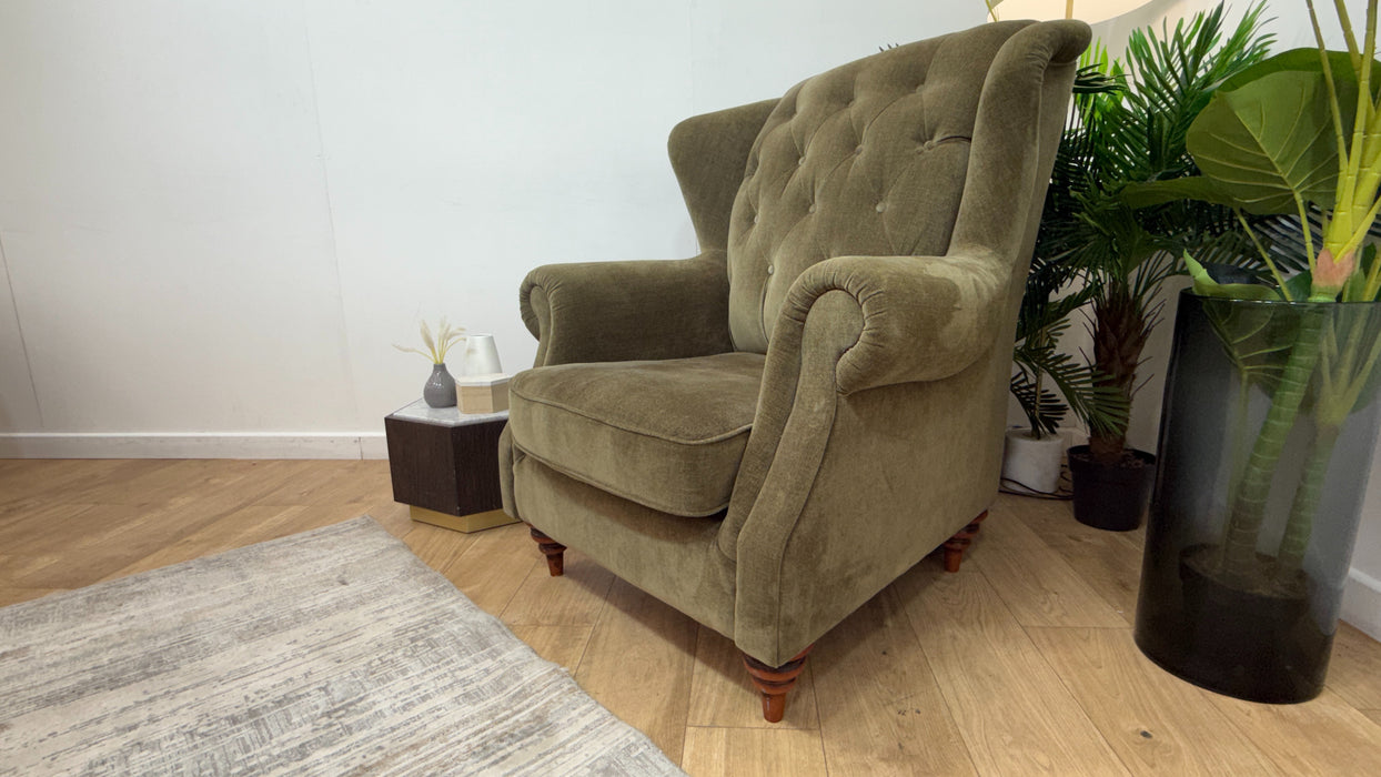 Sofology Darcy Fabric Accent Wing Chair without Studs in Relaxed Chenille Olive Green