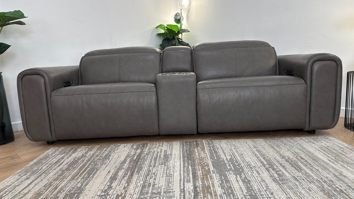 Sofology Premiere Leather 2.5 Seater Smart Console Power Recliner/Headrest Heated Seat in Trusty Embossed Grey