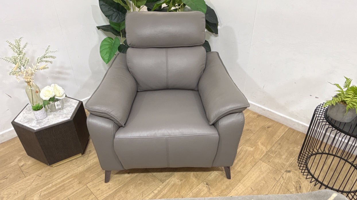Sofology Arlo Leather Chair Power Recliner/Headrest in Trusty Embossed Elephant