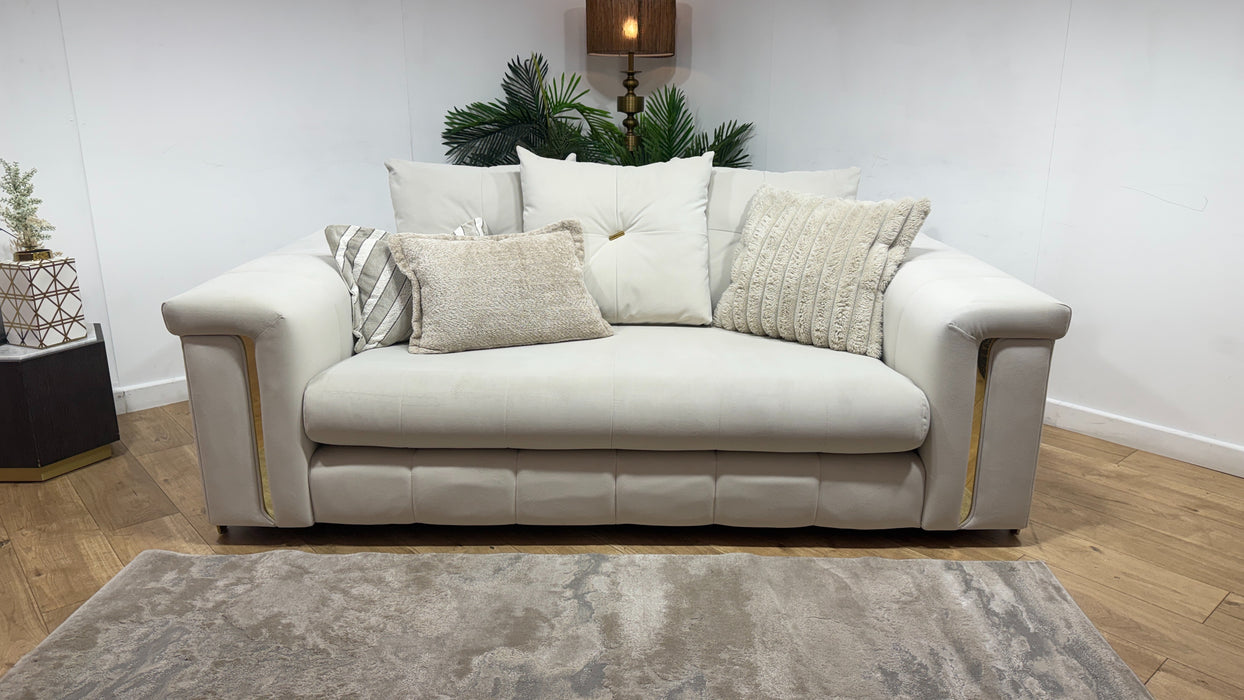 Sofology Oscar Fabric 2 Seater Gold Trim in Super Matt Velvet Ecru Mix