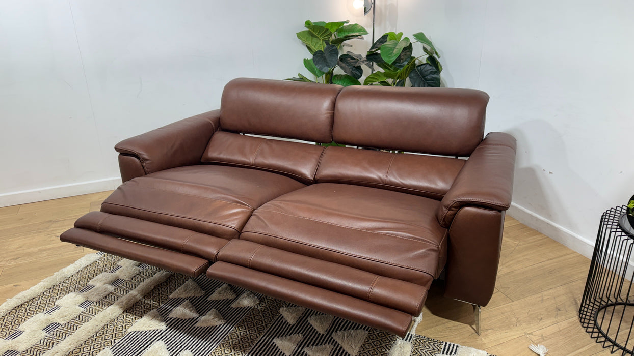 Sofology Illinois Leather 3 Seater Power Recliner/Headrest in Relaxed Soft Brown