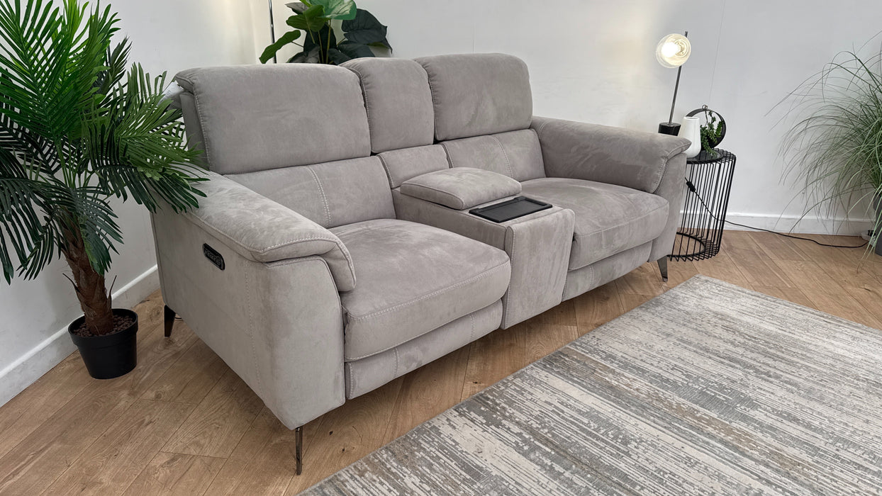 Sofology Illinois Fabric 2 Seater Console Power Recliner/Headrest in Lifestyle Textured Grey