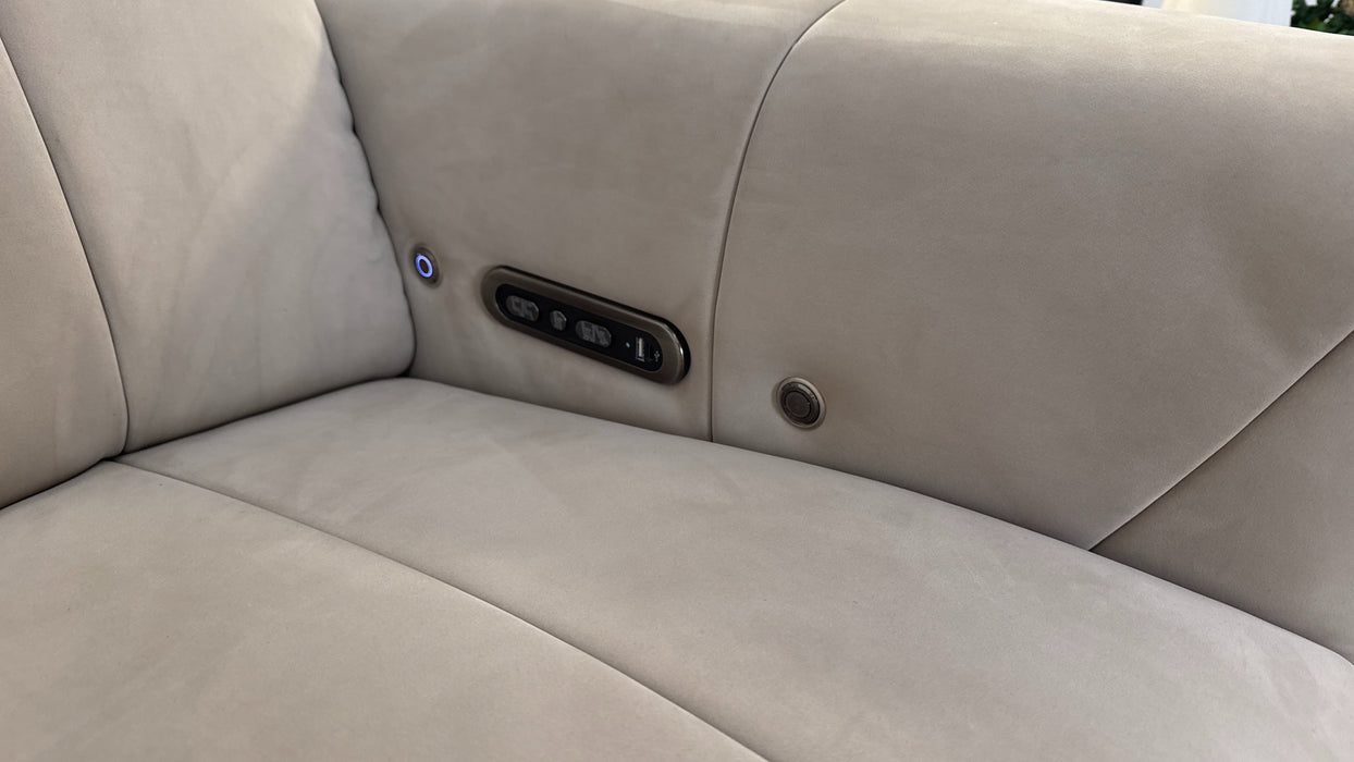 Sofology Lumiere Fabric Chaise 4 Seater Power Recliner/Headrest Heated Seat in Lifestyle Nubuck Feel Stone