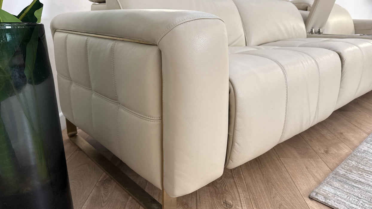 Sofology Marvella Leather 4 Seater Split + Console Recliner in Bone China