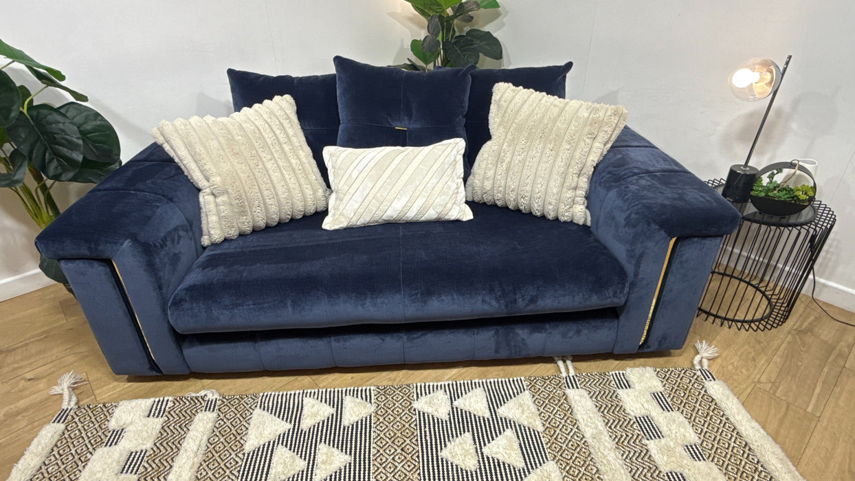 Sofology Oscar Fabric 2 Seater Gold Trim in Fine Textured Chenille Denim Mix
