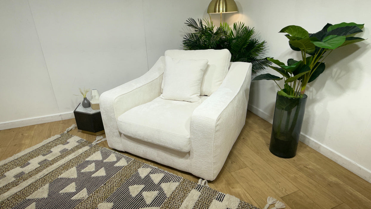 Sofology Bellagio Accent Chair Reversible Feather Flex Seat in Chunky Luxe Chenille Snow