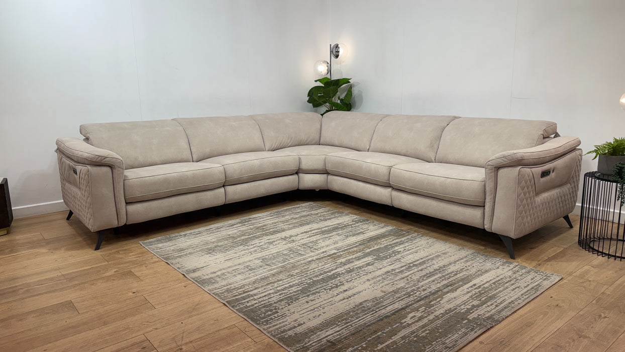 Sofology Ezra Fabric 3 Corner 3 Power Recliner/Headrest Heated Seats in Lifestyle Flecked Ivory