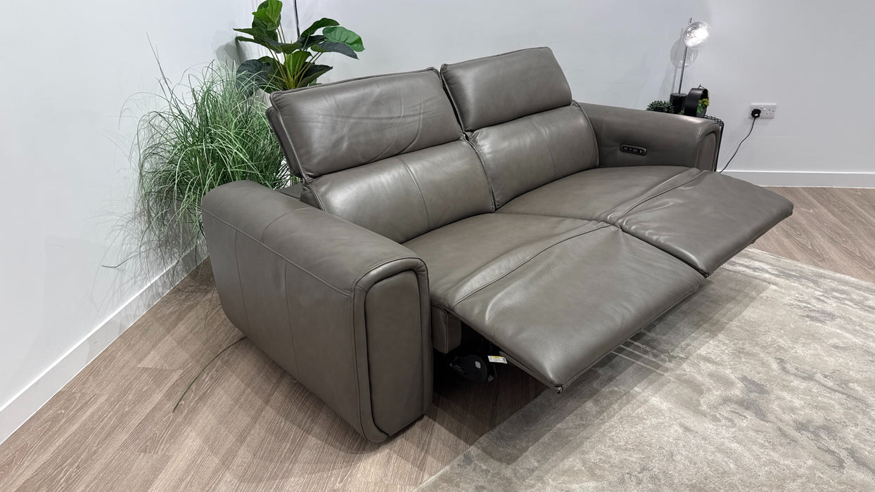 Sofology Premiere Leather 2.5 Seater Power Recliner/Headrest in Trusty Embossed Grey