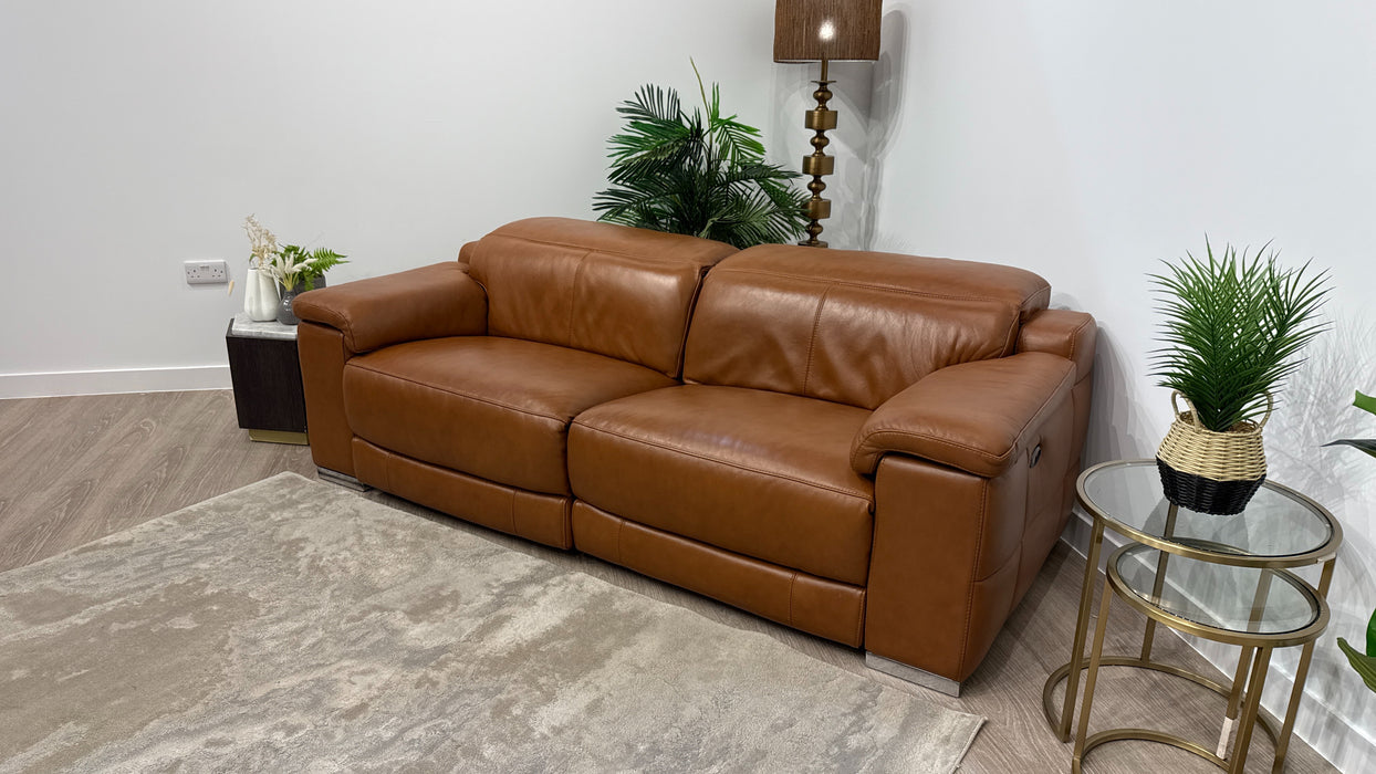 Sofology Laurence Leather 3 Seater Power Recliner in Relaxed Embossed Cognac