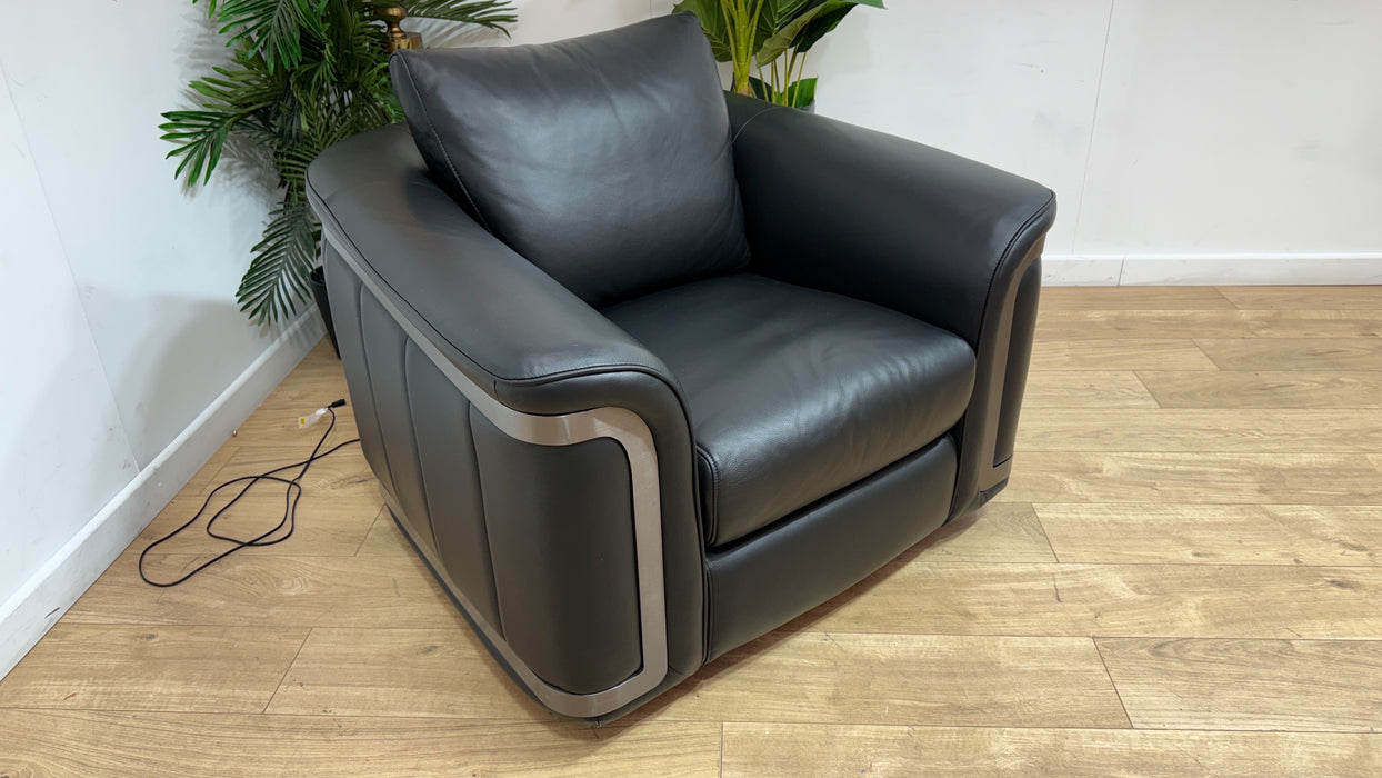 Sofology Plaza Leather Swivel Chair in Trusty Embossed Jet Black