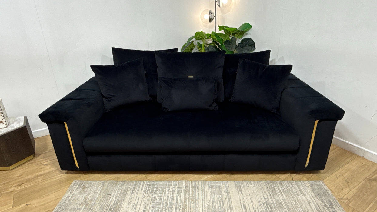 Sofology Oscar Fabric 3 Seater Gold Trim in Super Matt Velvet Black