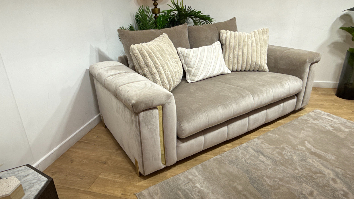Sofology Oscar Fabric 2 Seater Gold Trim in Fine Textured Chenille Stone Mix