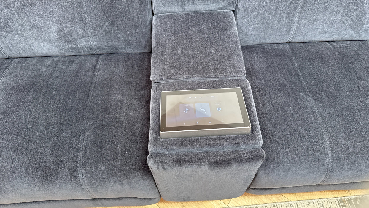 Sofology Allure Fabric 2.5 Seater Screen Console Power Recliner/Headrest Heated Seats Lumbar Support Speakers in Relaxed Chenille Ink