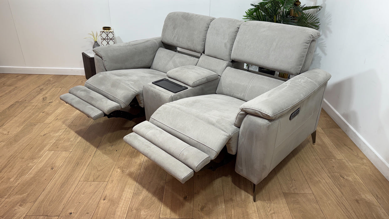 Sofology Illinois Fabric 2 Seater Console Power Recliner/Headrest in Lifestyle Textured Grey
