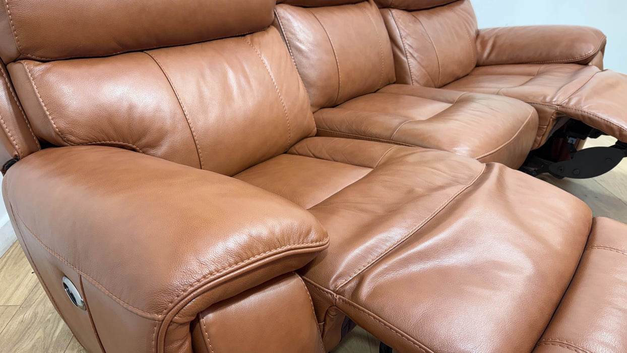 Sofology Radley Leather 3 Seater Split Triple Power Recliner in Metz Caramel